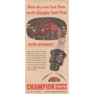 1946 Champion Spark Plugs Vintage Print Ad Truck Fleet Auto Engine Toledo Ohio